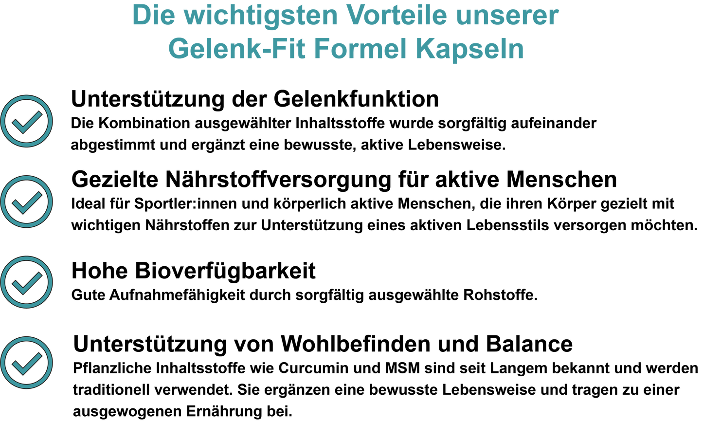 Gelenk-Fit Formel – Mit MSM, Curcuma, Vitamin D3, Vitamin C und Mangan | 30, 60, 2×60, 3×60 vegane Kapseln