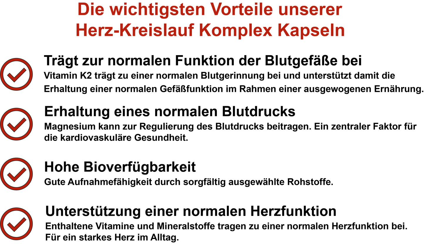 Herz-Kreislauf Komplex – Mit Magnesium, Vitamin D3, Vitamin K2 und Coenzym Q10 | 30, 60, 2×60, 3×60 vegane Kapseln