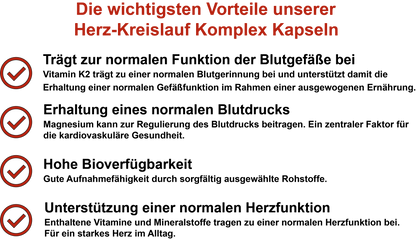 Herz-Kreislauf Komplex – Mit Magnesium, Vitamin D3, Vitamin K2 und Coenzym Q10 | 30, 60, 2×60, 3×60 vegane Kapseln