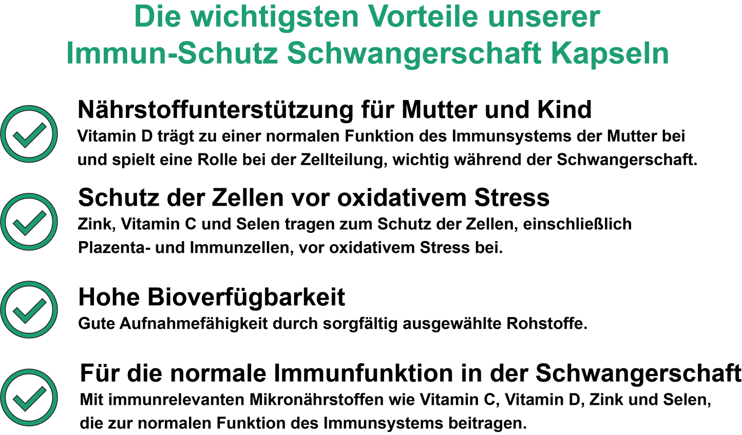 Immun-Schutz Schwangerschaft – Mit Vitamin C, Vitamin D3, Zink, Selen und Vitamin B12 | 30, 60, 2×60, 3×60 vegane Kapseln