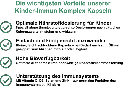 Kinder-Immun Komplex / Mit Vitamin C, Vitamin D3, Zink und Selen (30, 60, 2x60, 3x60 Vegane Kapseln)
