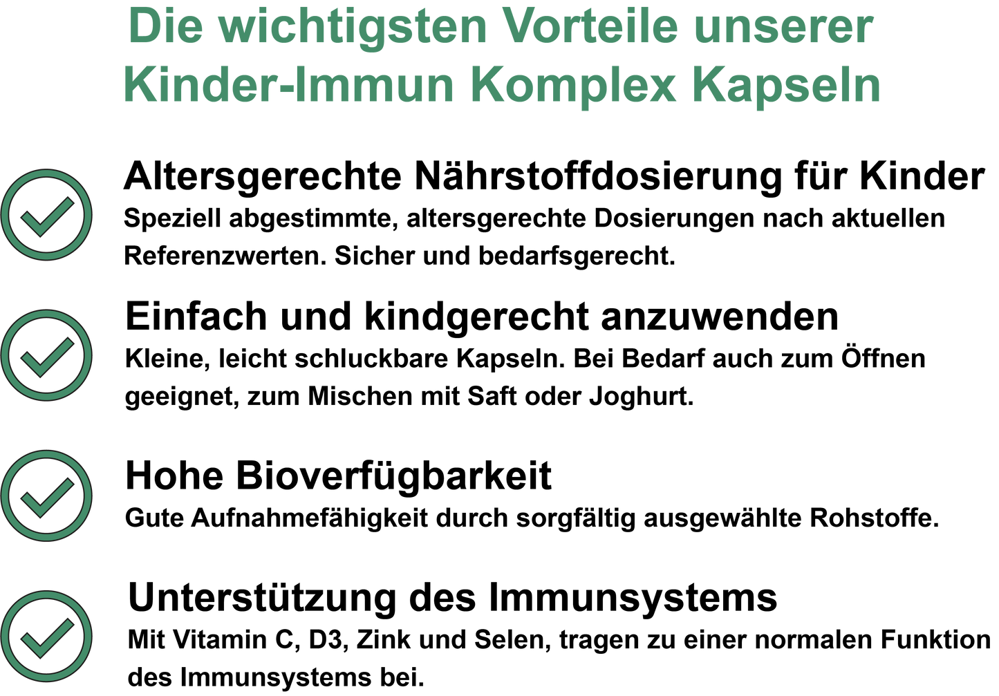 Kinder-Immun Komplex – Mit Vitamin C, Vitamin D3, Zink und Selen | 30, 60, 2×60, 3×60 vegane Kapseln