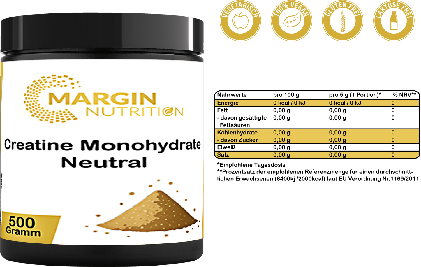 Kreatin Monohydrat – 100 % reines, micronisiertes Kreatin | 250 g, 500 g, 2×500 g, 4×500 g