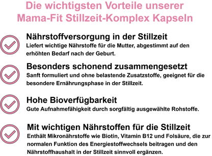 Mama-Fit Stillzeit-Komplex – Mit allen 8 B-Vitaminen, Vitamin C, Vitamin D3 und Coenzym Q10 | 30, 60, 2×60, 3×60 vegane Kapseln