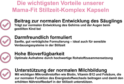 Mama-Fit Stillzeit-Komplex / Mit allen 8 B-Vitaminen, Vitamin C, Vitamin D3 und Coenzym Q10 (30, 60, 2x60, 3x60 Vegane Kapseln)
