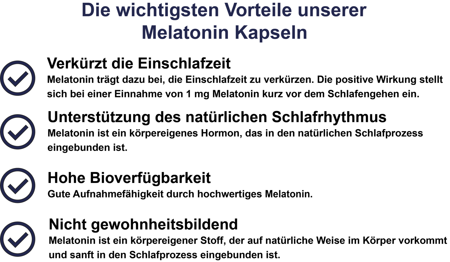 Melatonin – Mit 1 mg pro Tagesdosis | 30, 60, 2×60, 3×60 vegane Kapseln