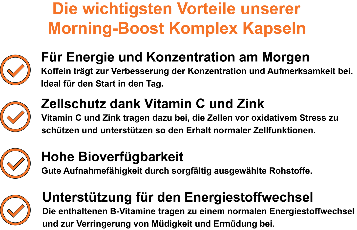 Morning-Boost Komplex – Mit Koffein, B-Vitaminen, Vitamin C und Zink | 30, 60, 2×60, 3×60 vegane Kapseln