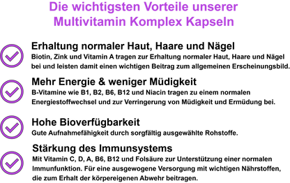Multivitamin Komplex – Mit Vitaminen, Mineralstoffen und Pflanzenextrakten | 30, 60, 2×60, 3×60 vegane Kapseln