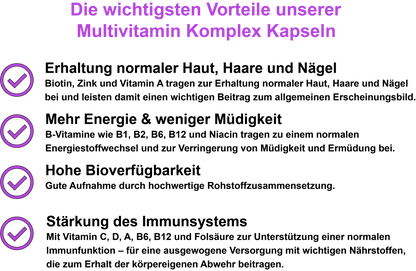 Multivitamin Komplex / Mit Vitaminen, Mineralstoffen und Pflanzenextrakten (30, 60, 2x60, 3x60 Vegane Kapseln)