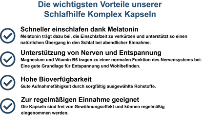 Schlafhilfe Komplex – Mit Melatonin, Magnesium, Ashwagandha und Vitamin B6 | 30, 60, 2×60, 3×60 vegane Kapseln