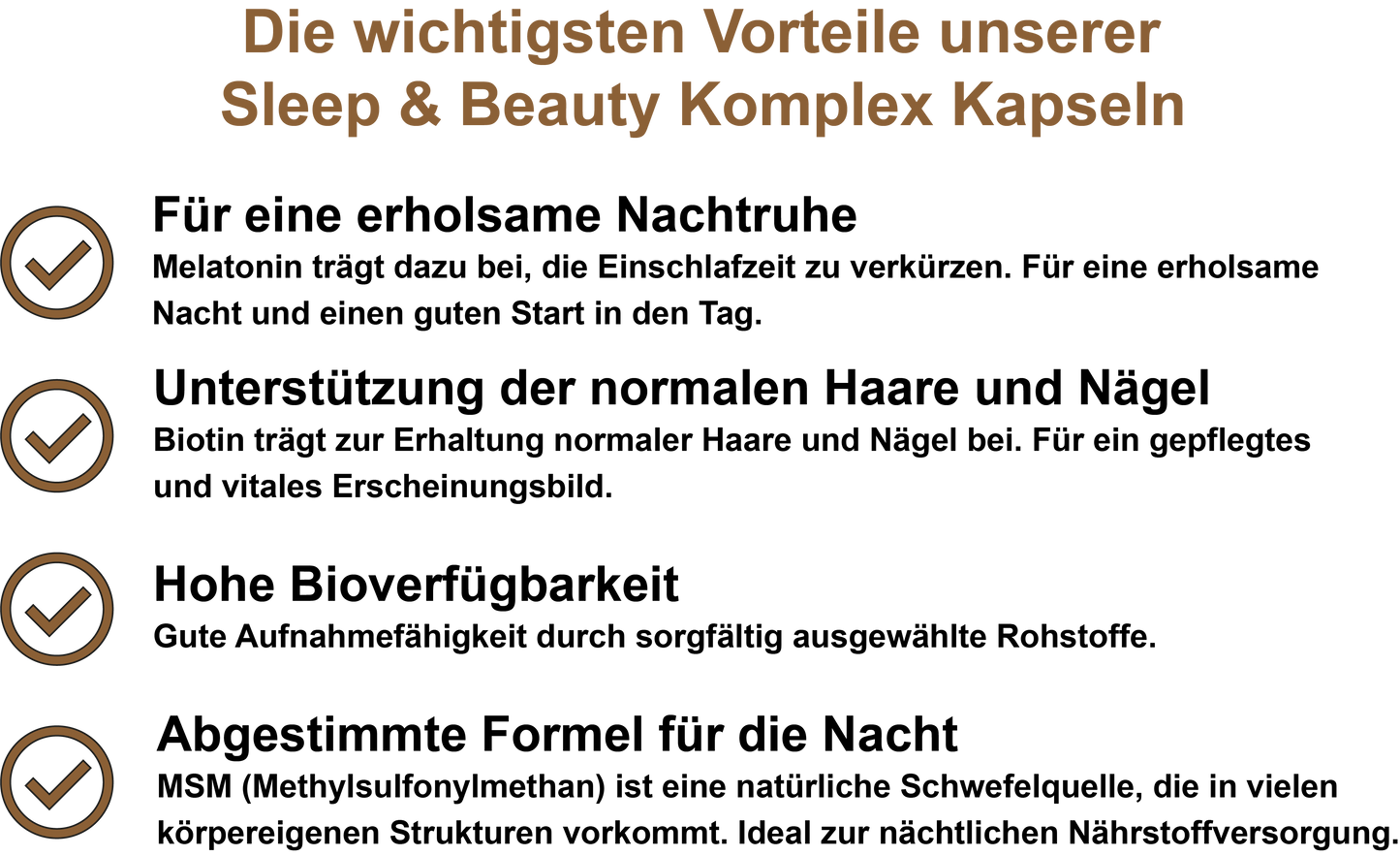 Sleep & Beauty Komplex – Mit Melatonin, Vitamin C, MSM und Vitamin B7 (Biotin) | 30, 60, 2×60, 3×60 vegane Kapseln