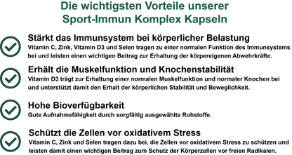 Sport-Immun Komplex – Mit Magnesium, Vitamin C, Zink, Vitamin D3 und Selen | 30, 60, 2×60, 3×60 vegane Kapseln