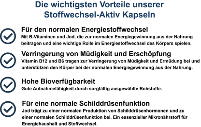 Stoffwechsel-Aktiv – Mit allen 8 B-Vitaminen, Chrom, Jod und Coenzym Q10 | 30, 60, 2×60, 3×60 vegane Kapseln