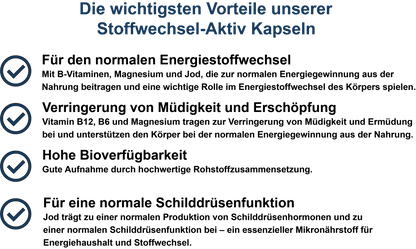 Stoffwechsel-Aktiv / Mit allen 8 B-Vitaminen, Chrom, Jod und Coenzym Q10 (30, 60, 2x60, 3x60 Vegane Kapseln)