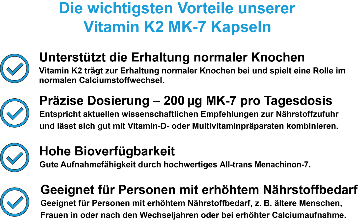 Vitamin K2 MK-7 – Hochdosiert 200 µg pro Tagesdosis | 30, 60, 2×60, 3×60 vegane Kapseln