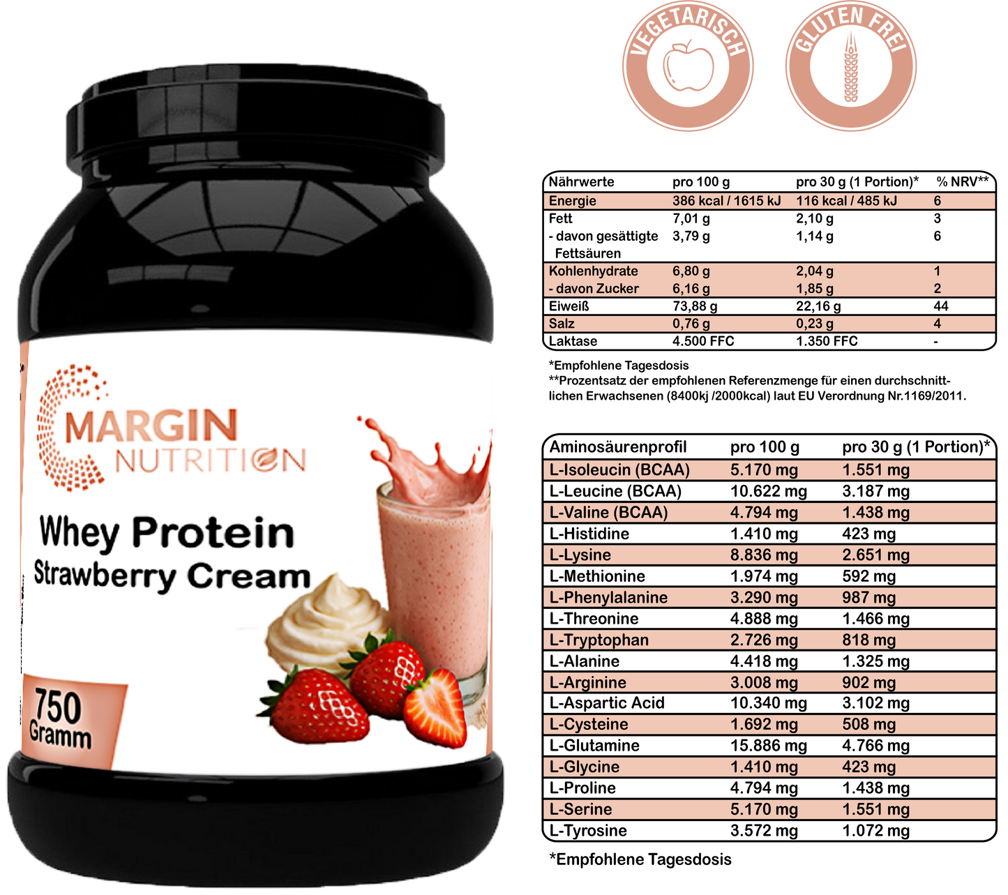 Whey Protein Strawberry Cream – Hochwertiges Molkenprotein | 400 g, 750 g, 2×750 g, 4×750 g