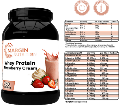 Whey Protein Strawberry Cream – Hochwertiges Molkenprotein | 400 g, 750 g, 2×750 g, 4×750 g