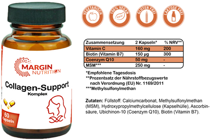 Collagen-Support Komplex / Mit Coenzym Q10, Vitamin C, MSM und Vitamin B7 (Biotin) (30, 60, 2x60, 3x60 Vegane Kapseln)