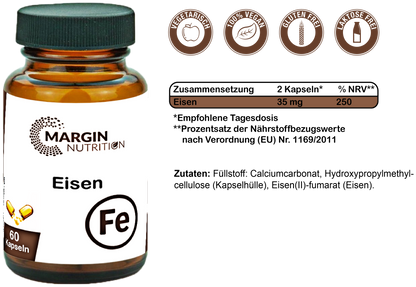 Eisen / Hochdosiert 35 mg pro Tagesdosis (30, 60, 2x60, 3x60 Vegane Kapseln)