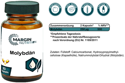 Molybdän / Hochdosiert 250 µg pro Tagesdosis (30, 60, 2x60, 3x60 Vegane Kapseln)
