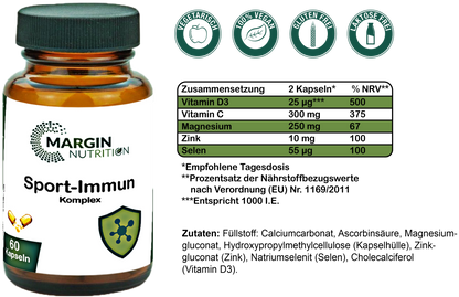 Sport-Immun Komplex / Mit Magnesium, Vitamin C, Zink, Vitamin D3 und Selen (30, 60, 2x60, 3x60 Vegane Kapseln)
