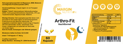 Arthro-Fit Nachtformel – Mit Magnesium, MSM, Melatonin und Oligomere Proanthocyanidine (OPC) | 30, 60, 2×60, 3×60 vegane Kapseln