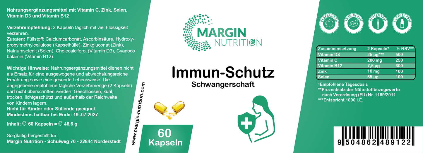 Immun-Schutz Schwangerschaft – Mit Vitamin C, Vitamin D3, Zink, Selen und Vitamin B12 | 30, 60, 2×60, 3×60 vegane Kapseln