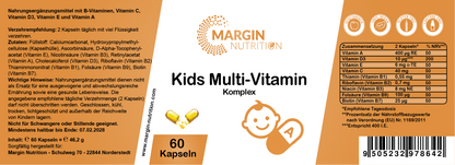 Kids Multivitamin Komplex – Mit Vitamin A, Vitamin D3, Vitamin E, Vitamin C und B-Vitaminen | 30, 60, 2×60, 3×60 vegane Kapseln