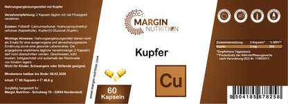Kupfer – Hochdosiert 2 mg pro Tagesdosis | 30, 60, 2×60, 3×60 vegane Kapseln