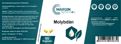 Molybdän – Hochdosiert 250 µg pro Tagesdosis | 30, 60, 2×60, 3×60 vegane Kapseln