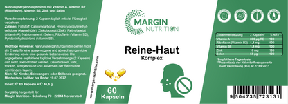 Reine-Haut Komplex – Mit Vitamin A, Vitamin B2 (Riboflavin), Vitamin B6, Zink und Selen | 30, 60, 2×60, 3×60 vegane Kapseln