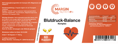 Blutdruck-Balance Komplex / Mit Coenzym Q10, Magnesium und Vitamin C (30, 60, 2x60, 3x60 Vegane Kapseln)