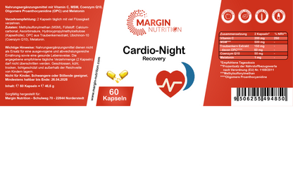 Cardio-Night Recovery / Mit Vitamin C, MSM, Coenzym Q10, Oligomere Proanthocyanidine (OPC) und Melatonin (30, 60, 2x60, 3x60 Vegane Kapseln)