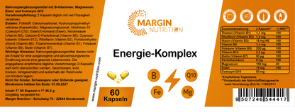 Energie-Komplex / Mit allen 8 B-Vitaminen, Magnesium, Eisen und Coenzym Q10 (30, 60, 2x60, 3x60 Vegane Kapseln)