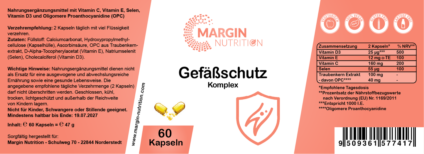 Gefäßschutz Komplex – Mit Vitamin C, Selen, Vitamin E, Vitamin D3 und Oligomere Proanthocyanidine