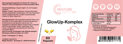 GlowUp-Komplex – Mit Vitamin B7 (Biotin), Vitamin C, Vitamin E, Zink und Oligomere Proanthocyanidine (OPC) | 30, 60, 2×60, 3×60 vegane Kapseln