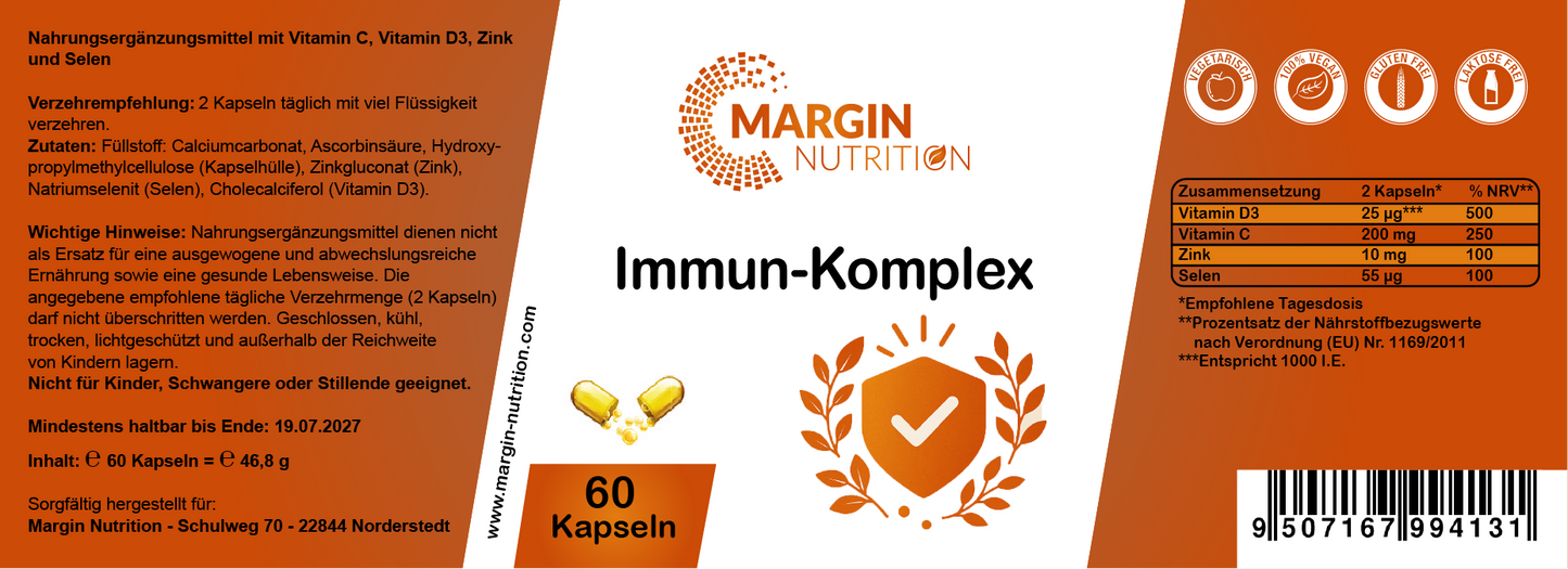 Immun-Komplex – Mit Vitamin C, Vitamin D3, Zink und Selen | 30, 60, 2×60, 3×60 vegane Kapseln