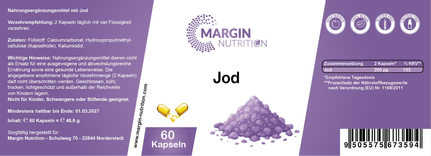 Jod – Hochdosiert 200 µg pro Tagesdosis | 30, 60, 2×60, 3×60 vegane Kapseln