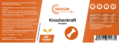 Knochenkraft Komplex / Mit Vitamin D3, Vitamin K2, Magnesium, Zink und Mangan (30, 60, 2x60, 3x60 Vegane Kapseln)