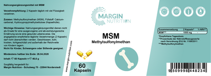 Methylsulfonylmethan (MSM) – Hochdosiert 1000 mg pro Tagesdosis | 30, 60, 2×60, 3×60 vegane Kapseln