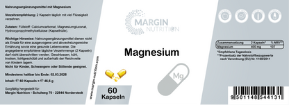 Magnesium / Hochdosiert 400 mg pro Tagesdosis (30, 60, 2x60, 3x60 Vegane Kapseln)