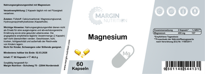 Magnesium – Hochdosiert 400 mg pro Tagesdosis | 30, 60, 2×60, 3×60 vegane Kapseln