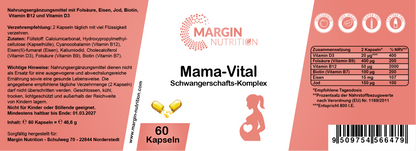 Mama-Vital Schwangerschafts-Komplex – Mit Folsäure, Eisen, Jod, Biotin, Vitamin B12 und Vitamin D3 | 30, 60, 2×60, 3×60 vegane Kapseln
