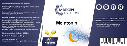 Melatonin / Mit 1 mg pro Tagesdosis (30, 60, 2x60, 3x60 Vegane Kapseln)