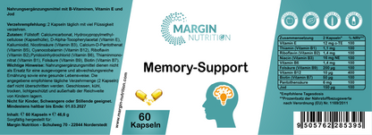 Memory-Support / Mit allen 8 B-Vitaminen, Vitamin E und Jod  (30, 60, 2x60, 3x60 Vegane Kapseln)