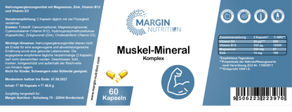 Muskel-Mineral Komplex / Mit Magnesium, Zink, Vitamin B12 und Vitamin D3 (30, 60, 2x60, 3x60 Vegane Kapseln)