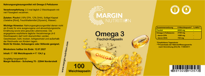 Omega-3 Fischöl / 1080 mg EPA und 720 mg DHA pro Tagesdosis (60, 100, 300, 500 Weichkapseln)