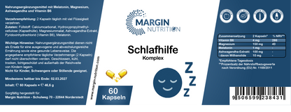 Schlafhilfe Komplex / Mit Melatonin, Magnesium, Ashwagandha und Vitamin B6 (30, 60, 2x60, 3x60 Vegane Kapseln)