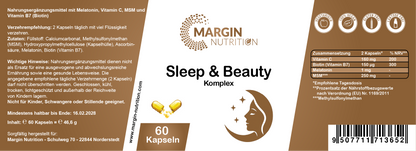 Sleep & Beauty Komplex – Mit Melatonin, Vitamin C, MSM und Vitamin B7 (Biotin) | 30, 60, 2×60, 3×60 vegane Kapseln