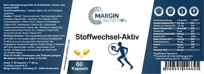 Stoffwechsel-Aktiv – Mit allen 8 B-Vitaminen, Chrom, Jod und Coenzym Q10 | 30, 60, 2×60, 3×60 vegane Kapseln